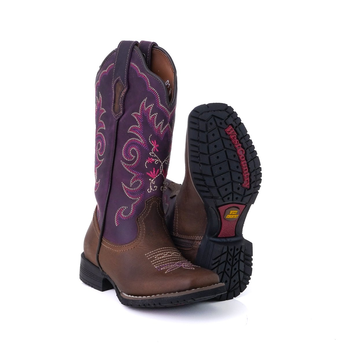 Bota Infantil Country Vimar Dallas Castor/ Dallas Roxo em Couro Legítimo | Bico Redondo — Edição Limitada