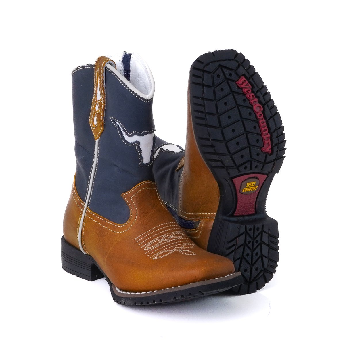 Bota Infantil Country Vimar Dallas Bambu/ Dallas Marinho em Couro Legítimo | Bico Redondo — Edição Limitada