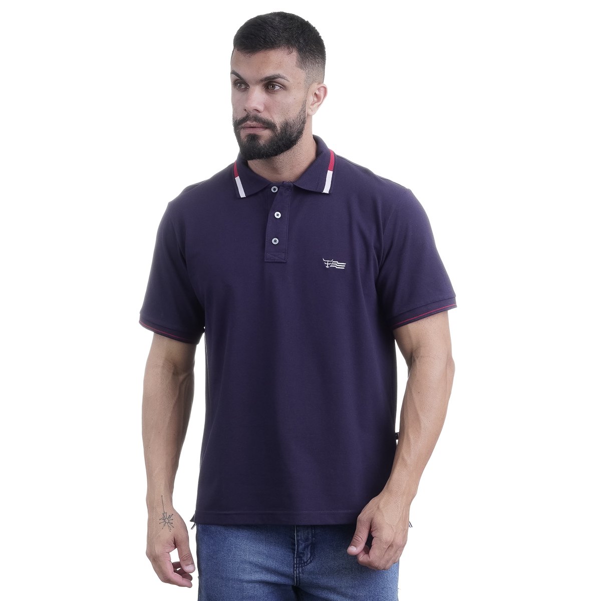 CAMISA POLO MASCULINA - CPM006 - AZUL MARINHO/ BRANCO