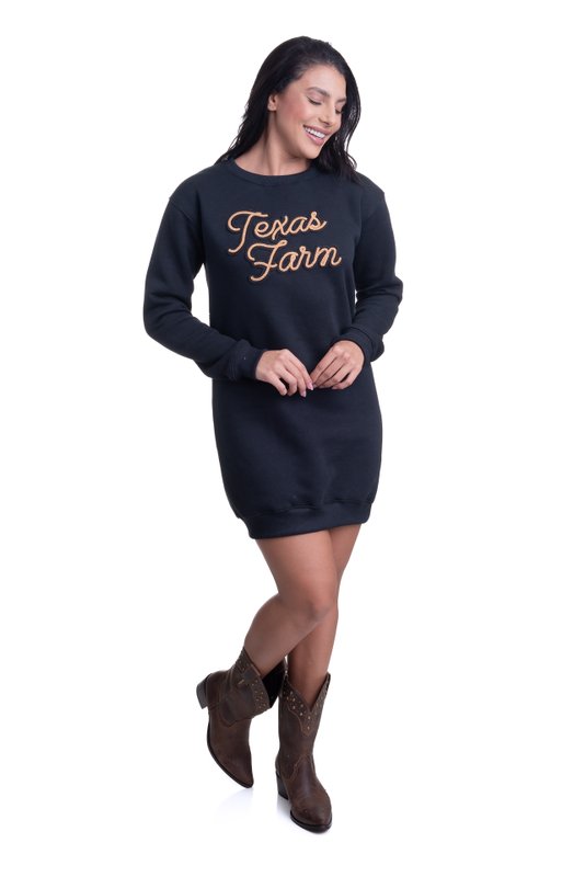 VESTIDO MOLETOM TEXAS FARM TEXAS FIELD VM001 PRETO