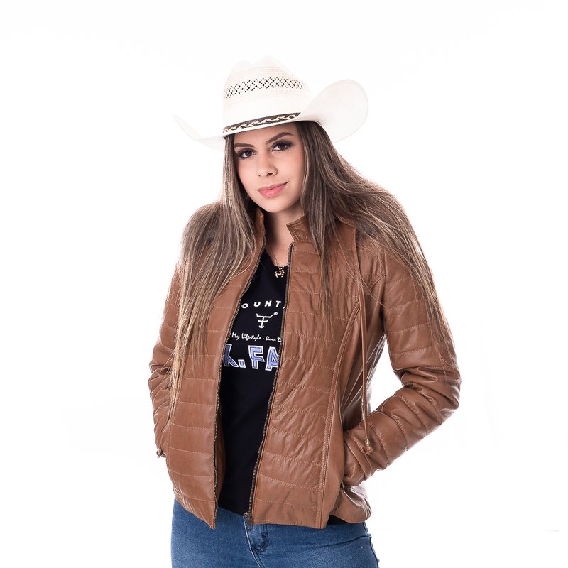 JAQUETA FEMININA COURO TEXAS FARM JCF003 CARAMELO
