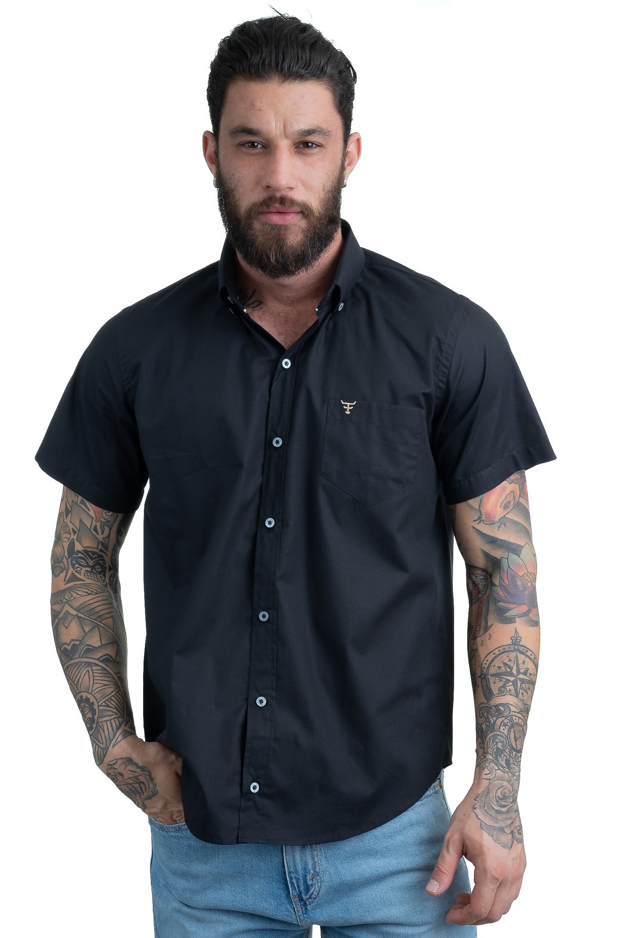 CAMISA MASCULINA MANGA CURTA TEXAS FARM - CAC621 - PRETO