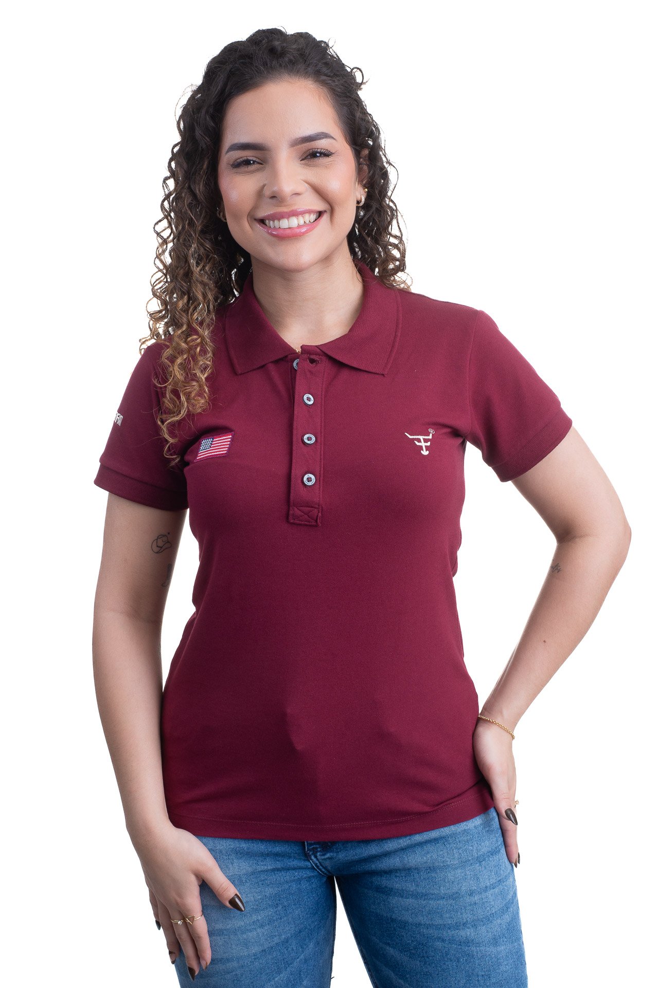 CAMISA POLO FEMININA TEXAS FARM - NEW STYLE - CPF007 - VERMELHO VINHO