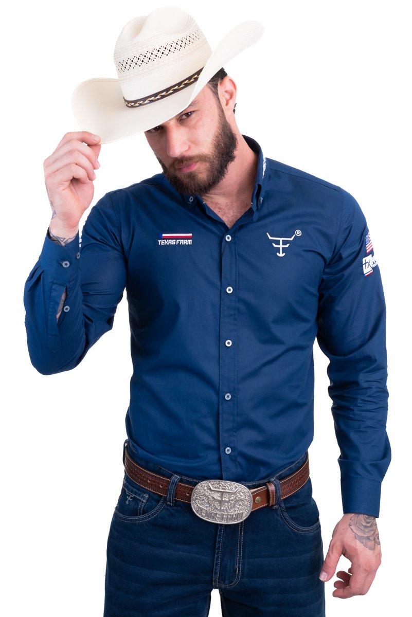 CAMISA COMPETIÇÃO MASCULINA MANGA LONGA - CP009 - AZUL MARINHO/ BRANCO