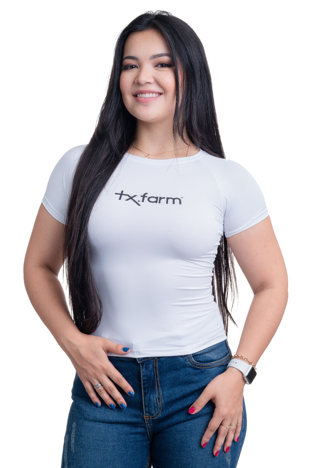 RASH GUARD UV50+ FEMININA TEXAS FARM - RGF001 - BRANCO