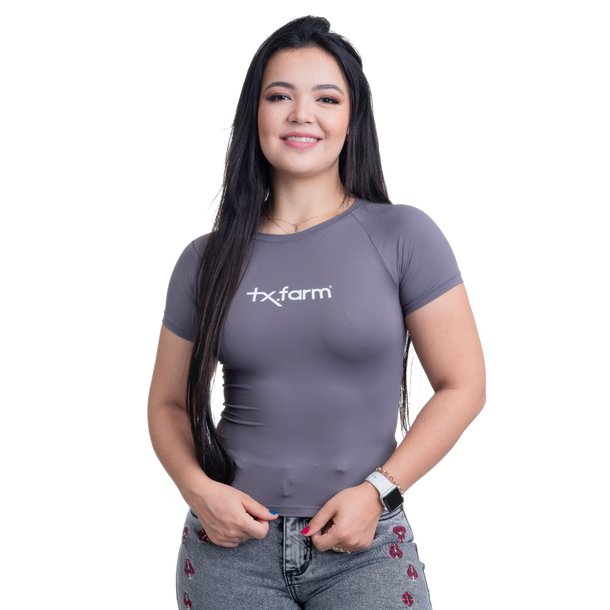 RASH GUARD UV50+ FEMININA TEXAS FARM - RGF001 - CINZA CHUMBO