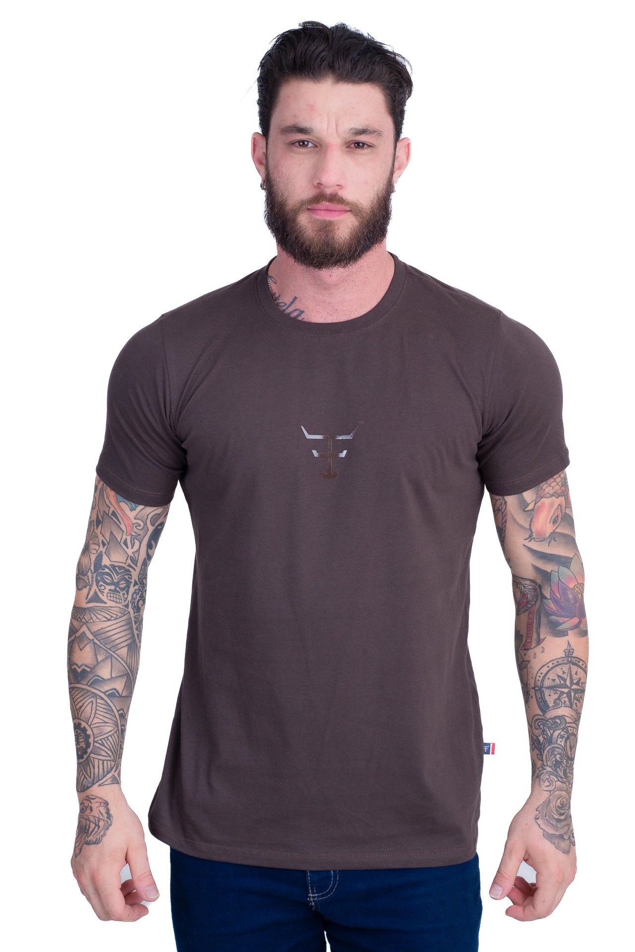 CAMISETA MASCULINA TEXAS FARM - CM618 - MARROM CAFE