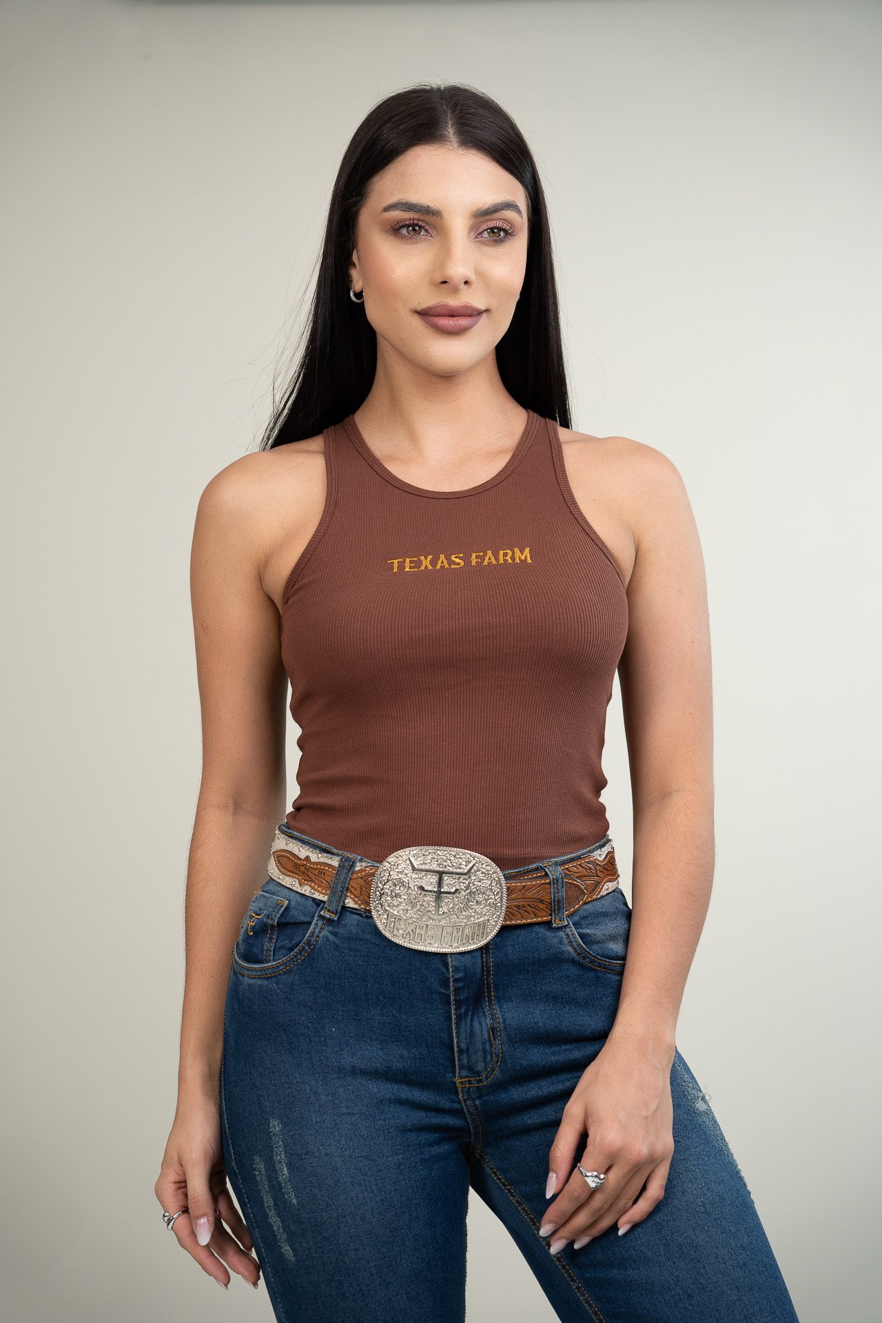 REGATA CANELADA FEMININA TEXAS FARM - RT004 - MARROM CHOCOLATE