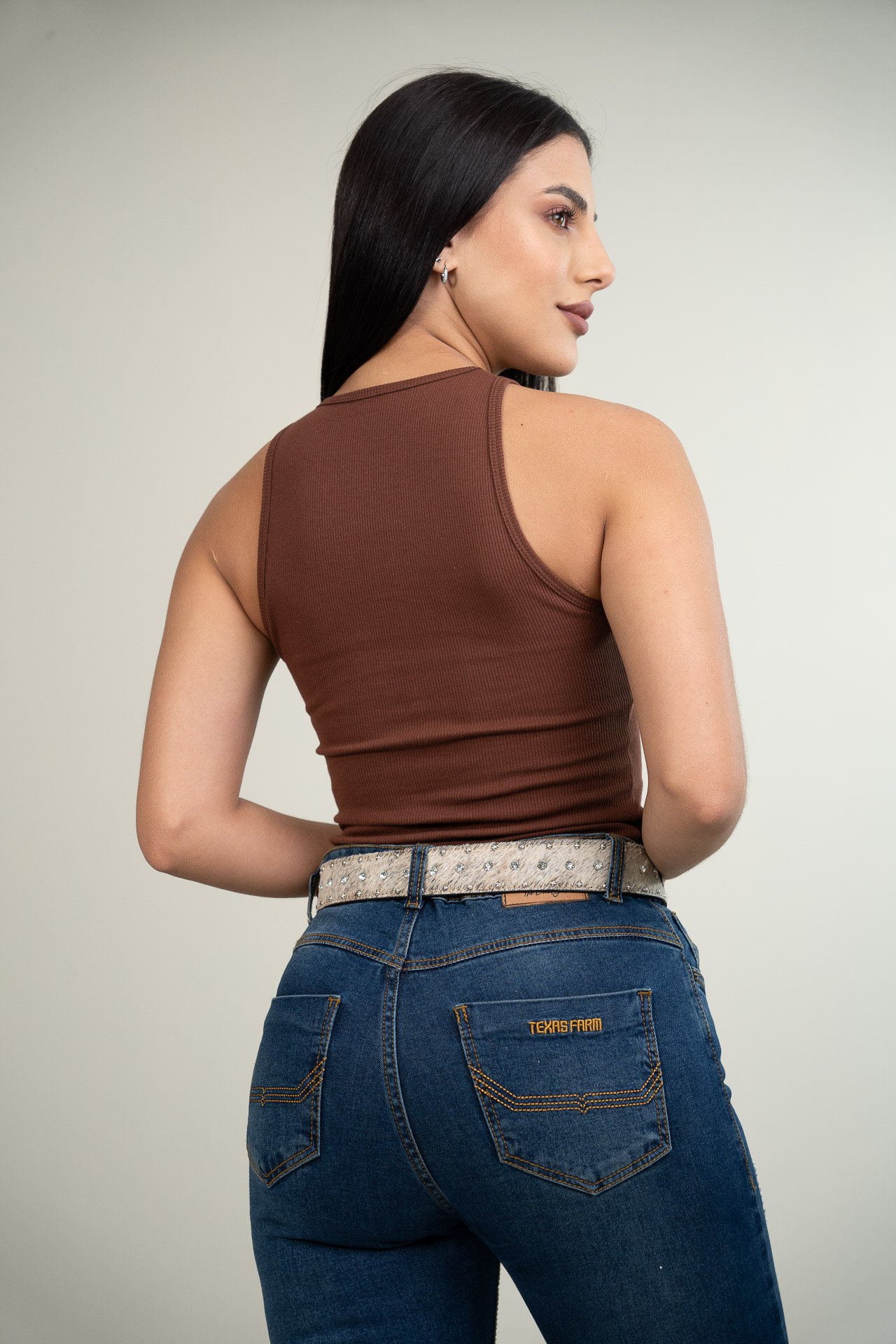 REGATA CANELADA FEMININA TEXAS FARM - RT004 - MARROM CHOCOLATE