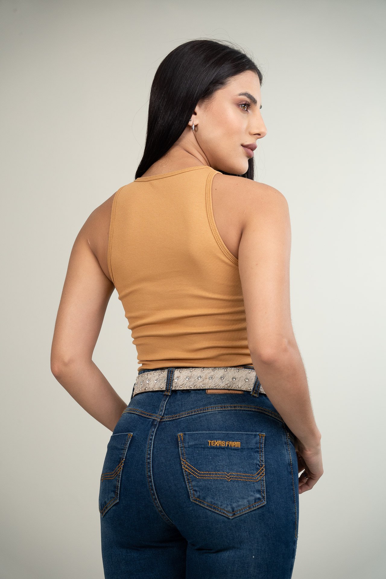 REGATA CANELADA FEMININA TEXAS FARM - RT004 - OCRE