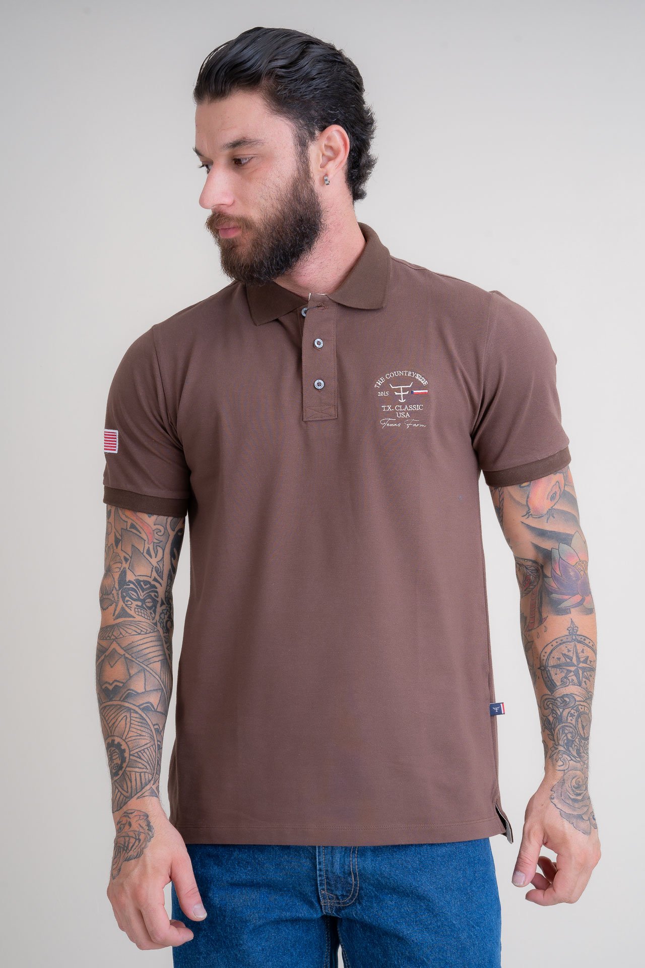 CAMISA POLO MASCULINA NEW STYLE - CPM007 - MARROM CAFE