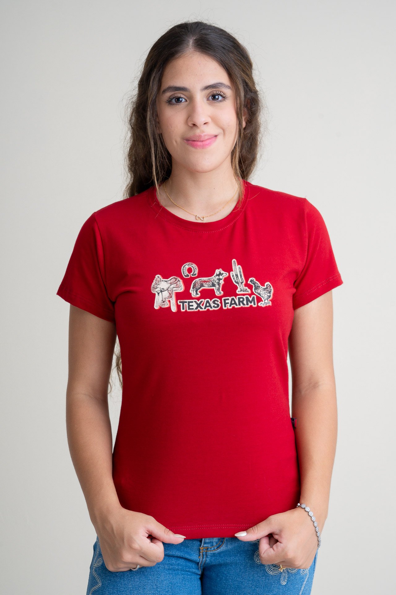 CAMISETA FEMININA TEXAS FARM - CF313 - VERMELHO CEREJA