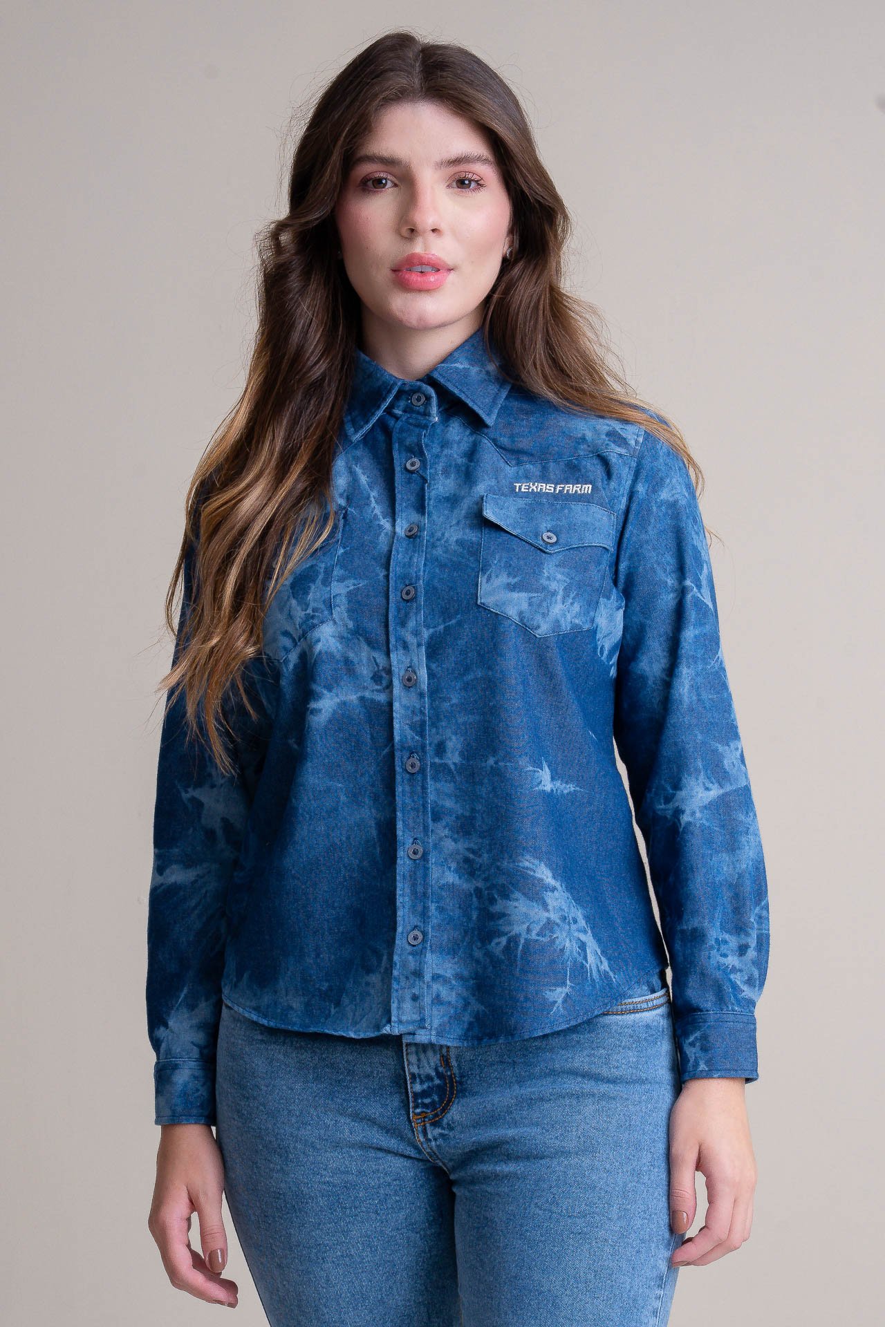 CAMISA FEMININA WESTERN TEXAS FARM - PATTERNED - CAF157 - JEANS