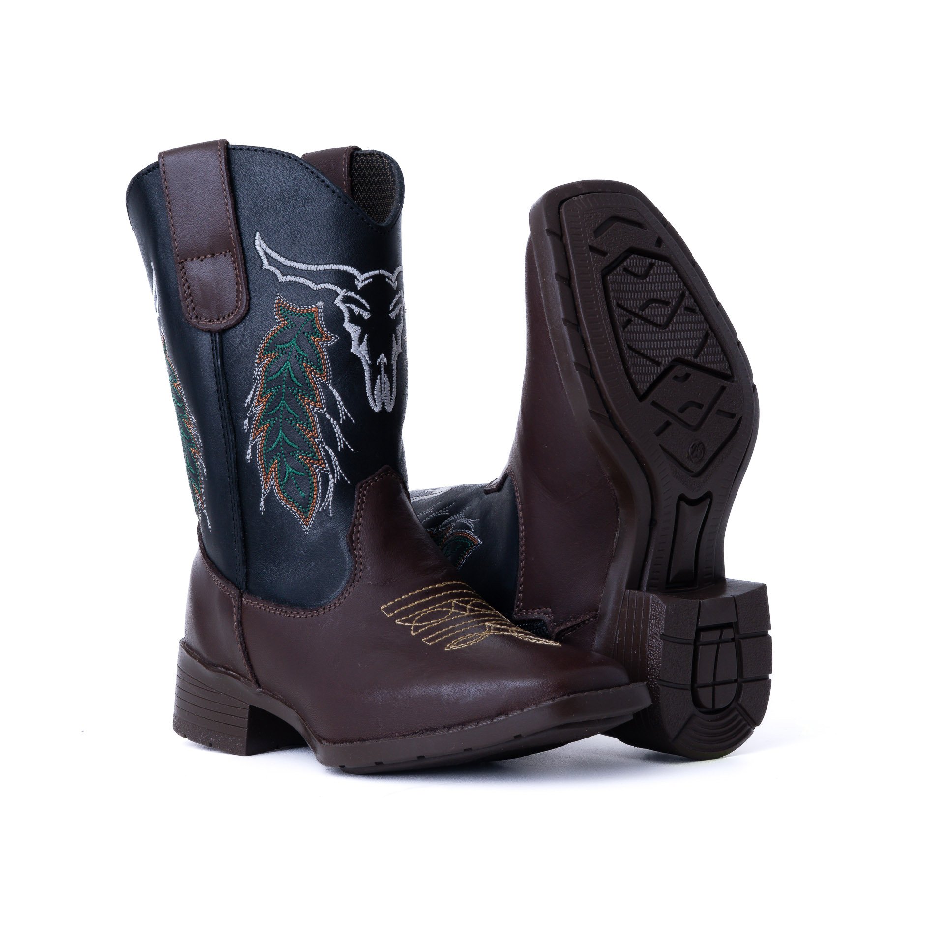 Bota Infantil Country Big Bull CafÉ/ Preto em Couro Legítimo | Bico Redondo — Edição Limitada