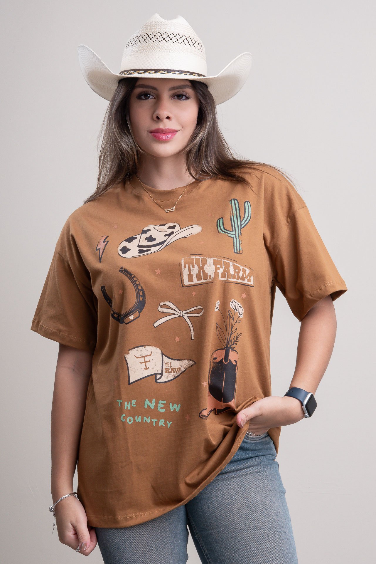American Apparel DFA Records Tシャツ M CAMISETA FEMININA OVERSIZED TEXAS FARM - CO003 - MARROM CAPPUCCINO