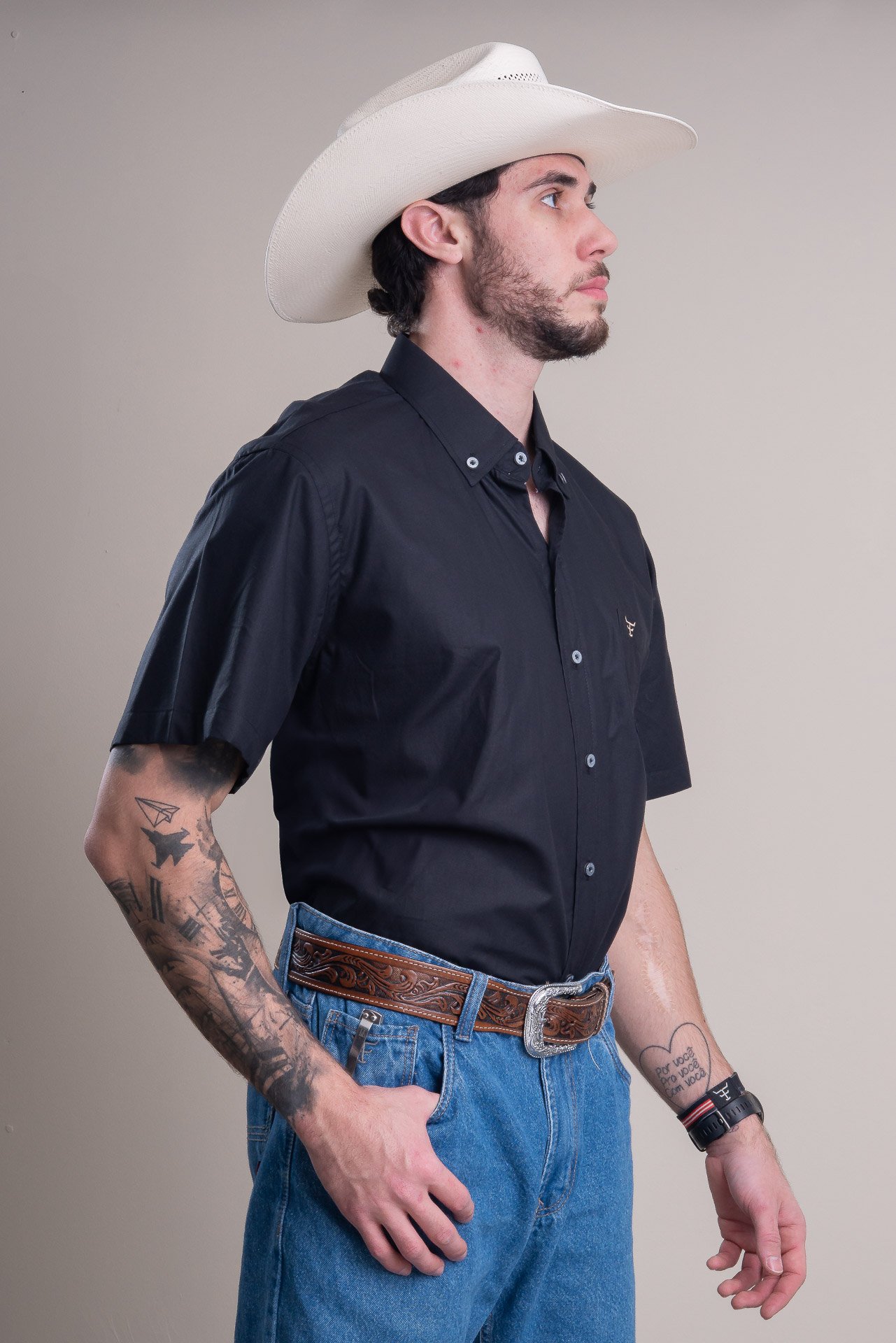 CAMISA MASCULINA MANGA CURTA TEXAS FARM - CAC621 - DO XG AO G2 - PRETO
