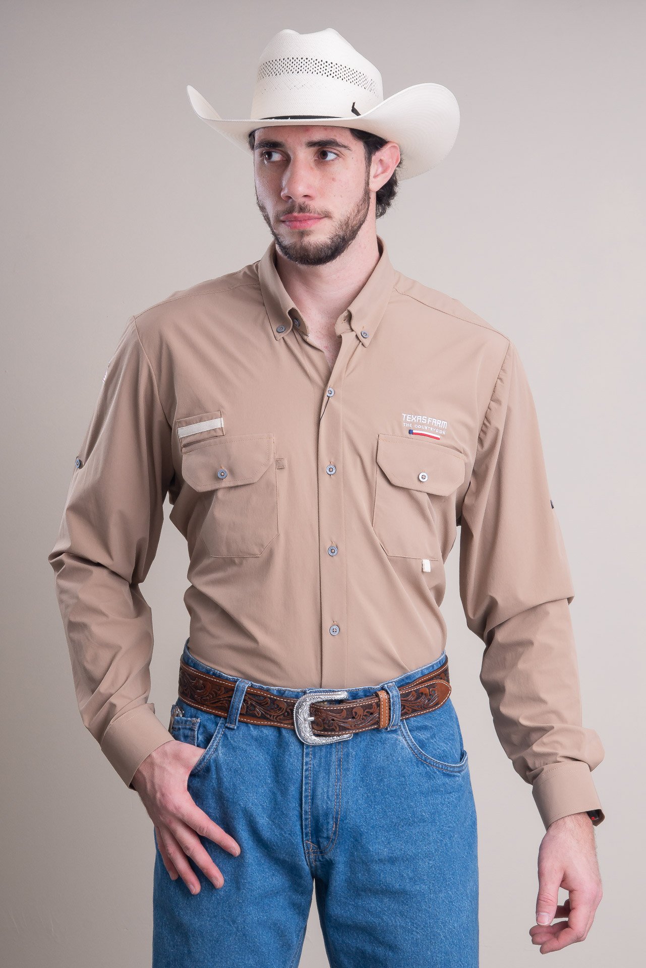 CAMISA MASCULINA MANGA LONGA UV50+ TEXAS FARM - CAL532 - DO XG AO