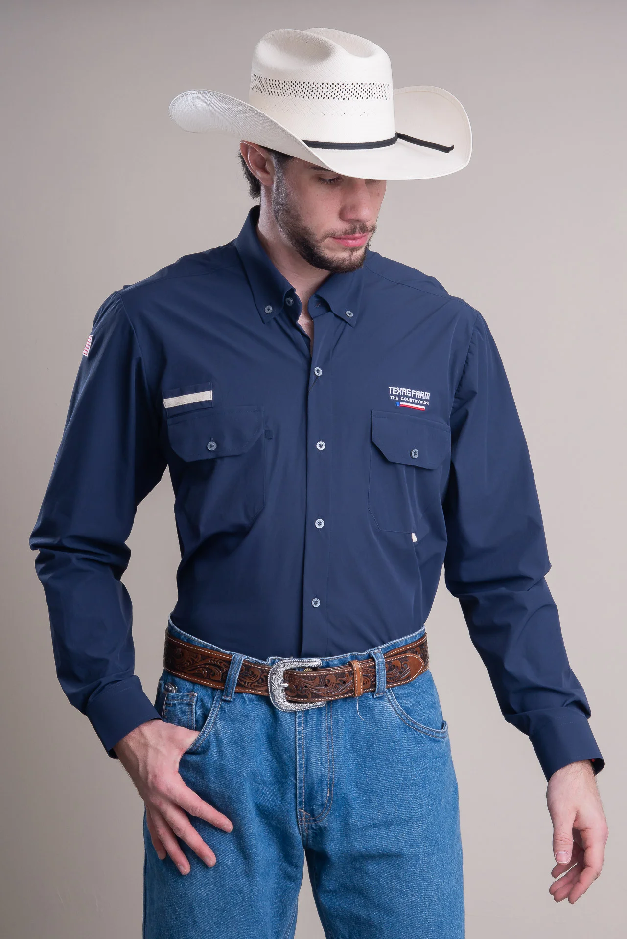 CAMISA MASCULINA MANGA LONGA UV50+ TEXAS FARM - CAL532 - DO XG AO