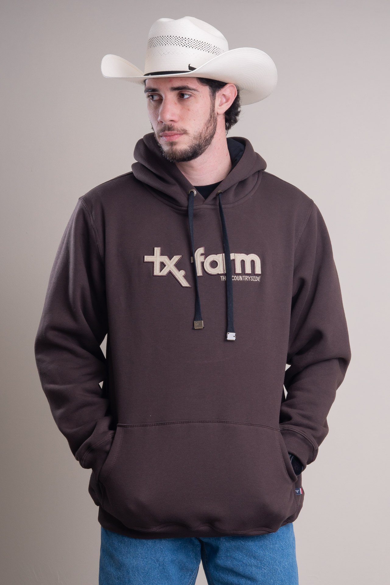 MOLETOM MASCULINO TEXAS FARM MT036 DO G1 AO G2 MARROM CAFE/ BEGE