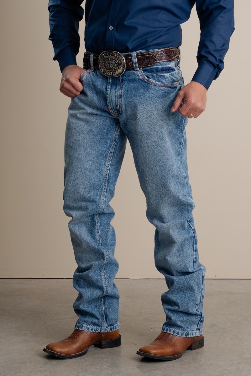 CALÇA JEANS MASCULINA TEXAS FARM - HARD 100% - PDM027 - LARANJA NEON