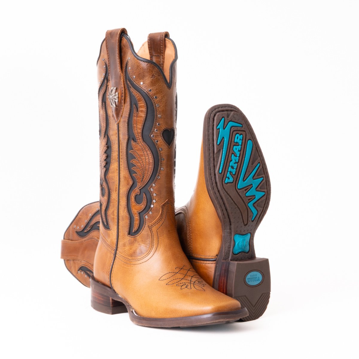 Bota Feminina Country Vimar Fossil Cas. Caramelo/ Fossil Preto em Couro Legítimo | Cano Médio — Edição Limitada