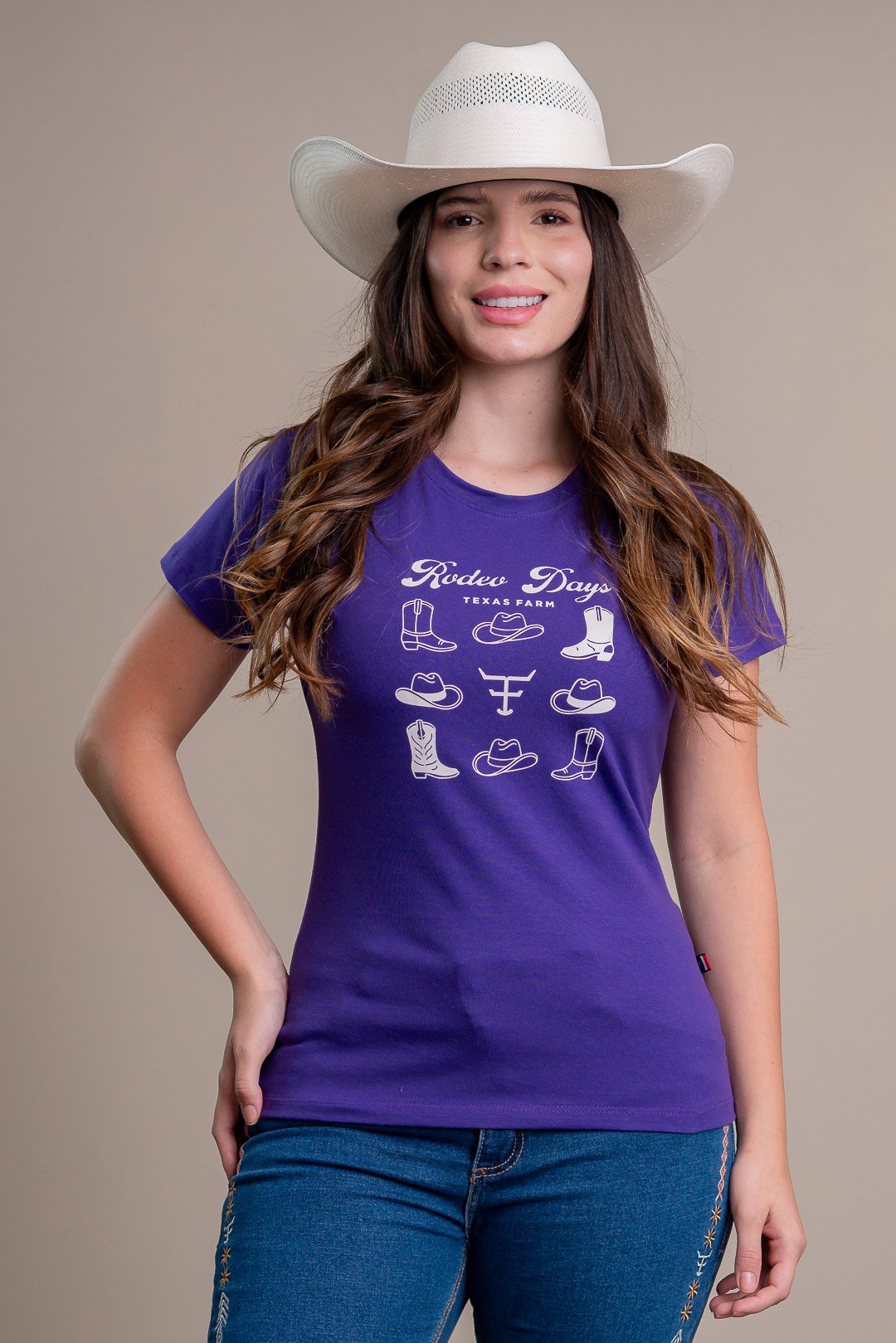 トップス Vaquera girls love my style graphic tee CAMISETA FEMININA TEXAS FARM - CF364 - ROXO MIRTILO
