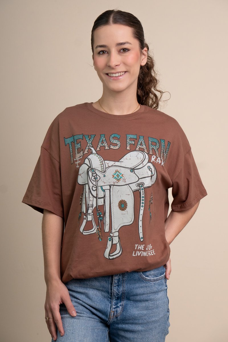 CAMISETA OVERSIZED ESCAPE TEXAS FARM - CO015 - MARROM CANELA