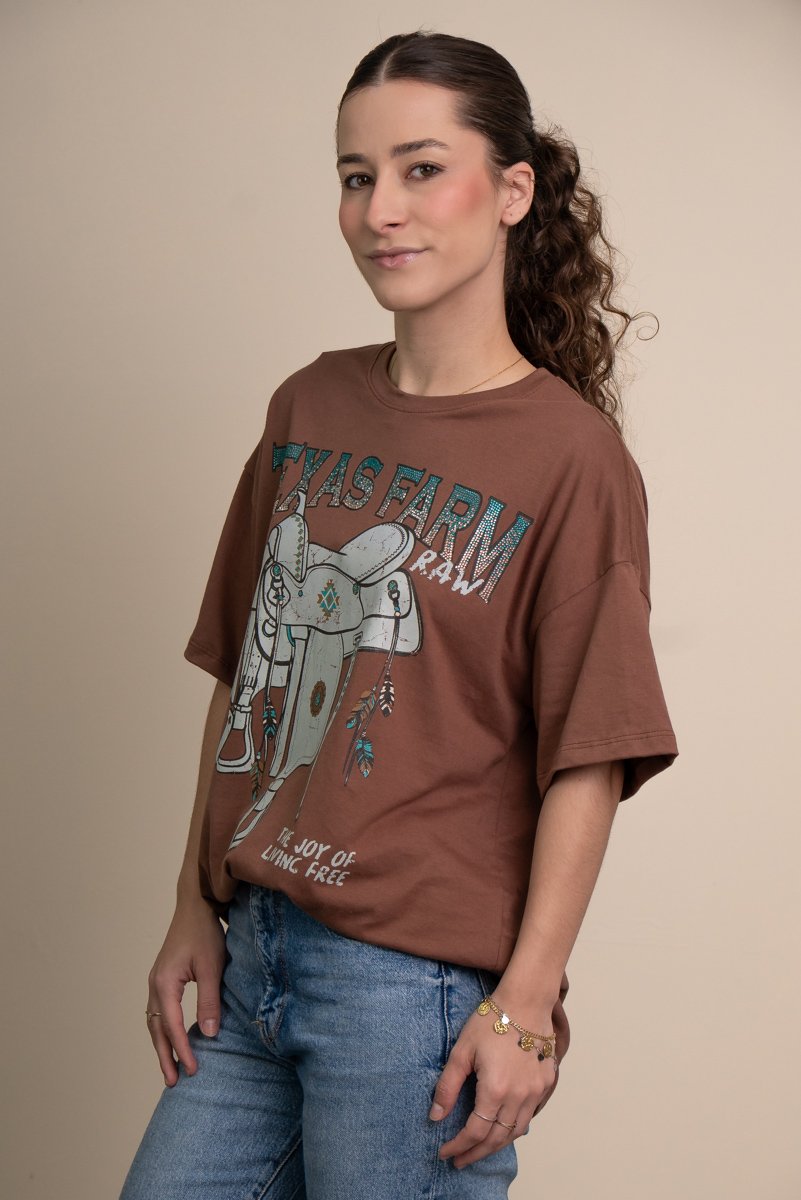 CAMISETA OVERSIZED ESCAPE TEXAS FARM - CO015 - MARROM CANELA