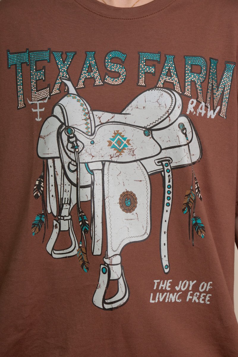 CAMISETA OVERSIZED ESCAPE TEXAS FARM - CO015 - MARROM CANELA