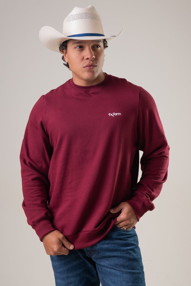 MOLETOM GOLA CARECA TEXAS FARM - MTC008 - VERMELHO VINHO/ OFF -WHITE