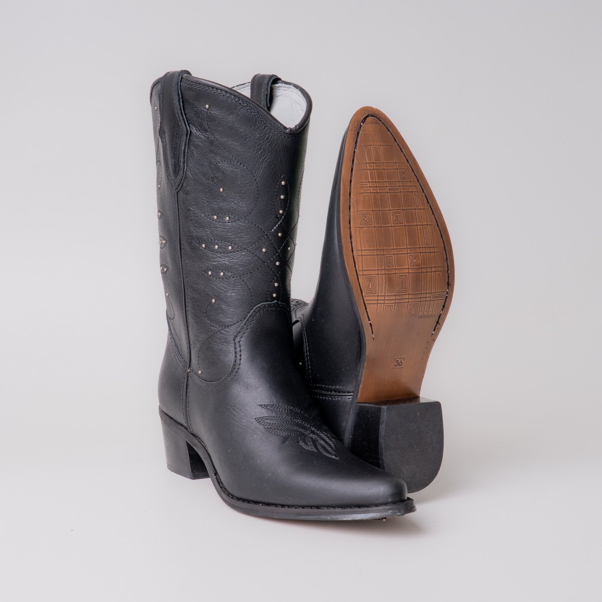 Bota Feminina Country Desfiladeiro Fossil/ Preto em Couro Legítimo | Cano Médio